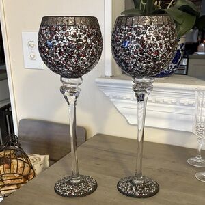 Elegant Mosaic Candle Holders - Black and Red